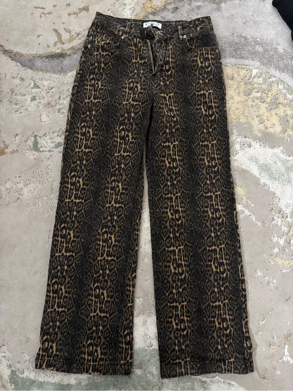 Leopard Print Wide-Leg Jeans - Brown/Black